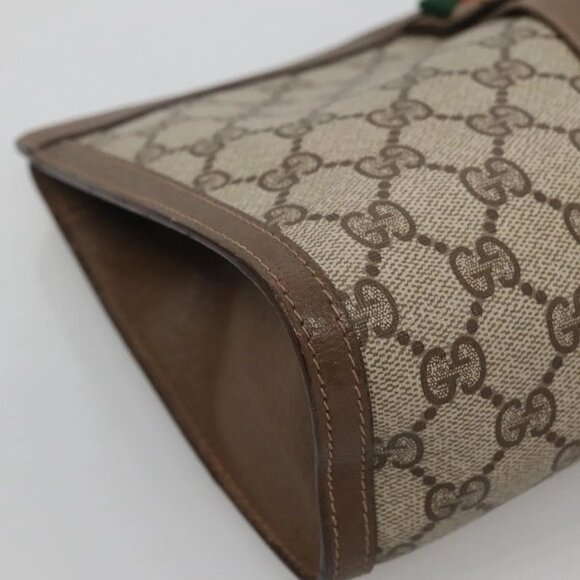 GUCCI GG Supreme Web Sherry Line Clutch Bag PVC Beige Gold 89 01 033 Auth BA4626 - Picture 9 of 16